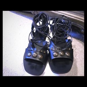 Tomas Maier Black Ankle Wrap Sandals, Size 8